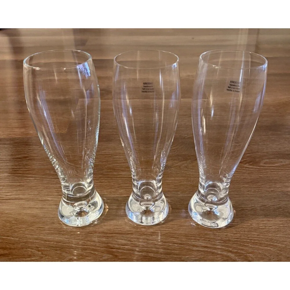 Set of 3 KROSNO Poland Crystal Bubble Pilsner Glasses Crate & Barrel